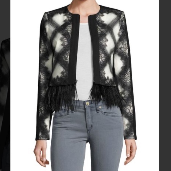 BCBGMaxAzria Jackets & Blazers - BCBG ostrich feather-trim cropped jacket black